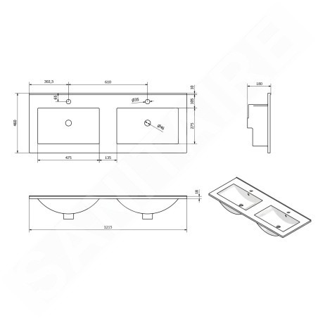 Sapho Slim - Meuble-lavabo double 1200x460 mm, blanc 1601-120