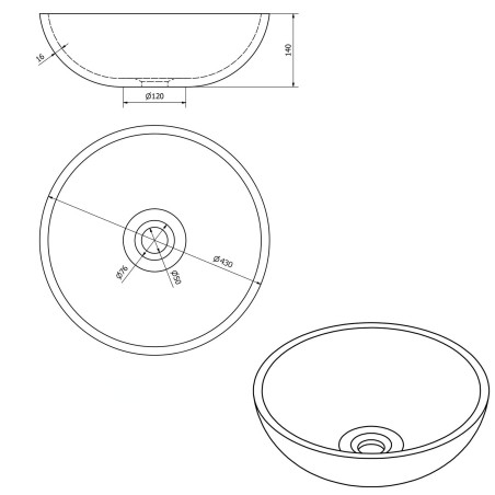 Sapho Attila - Lavabo en céramique, diamètre 43 cm, ivoire DK005