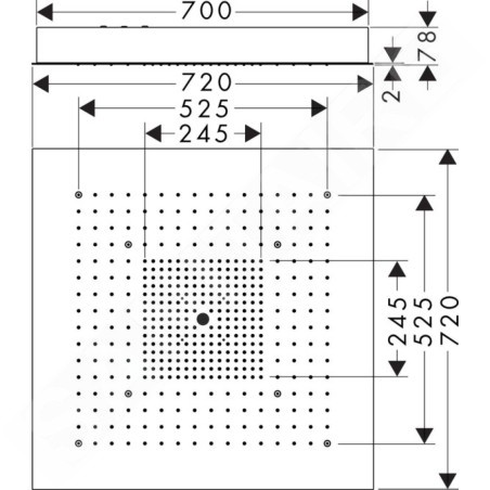 Axor ShowerCollection - ShowerHeaven 720 x 720 mm, acier inoxydable 10625800