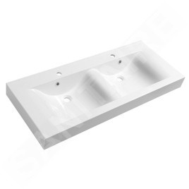 Sapho Lavabos - Double-lavabo 1200x500 mm, avec 2 trop-pleins, avec trous pour robinets, blanc 68121