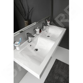 Sapho Lavabos - Double-lavabo 1200x500 mm, avec 2 trop-pleins, avec trous pour robinets, blanc 68121