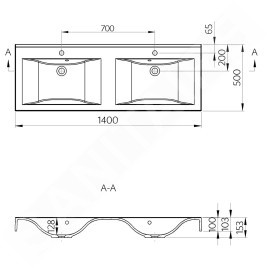 Sapho Nadja - Double-lavabo 1400x500 mm, avec trop-plein, trous pour robinet, blanc 68141