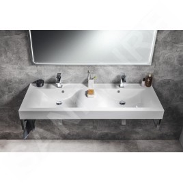 Sapho Nadja - Double-lavabo 1400x500 mm, avec trop-plein, trous pour robinet, blanc 68141