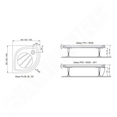 Ravak Galaxy Pro - Receveur de douche, 900x900 mm, antidérapant, blanc XA237701010