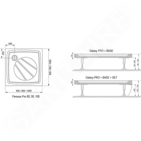 Ravak Galaxy Pro - Receveur de douche Perseus Pro-100, 1000x1000 mm, blanc XA03AA01010