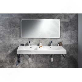 Sapho Nadja - Double-lavabo 1500x500 mm, avec trop-plein, trous pour robinet, blanc 68154