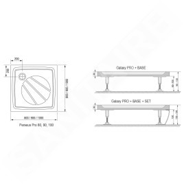 Ravak Galaxy Pro - Receveur de douche Perseus Pro-90, 900x900 mm, blanc XA037701010