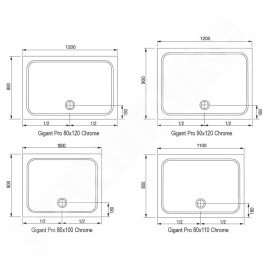 Ravak Galaxy Pro Chrome - Receveur de douche Gigant Pro-100 chrome, 1100x800 mm, blanc XA04D401010