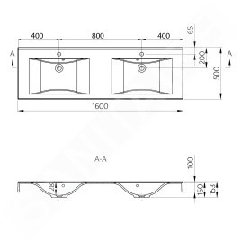 Sapho Nadja - Double-lavabo 1600x500 mm, avec trop-plein, trous pour robinet, blanc 68164