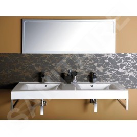 Sapho Nadja - Double-lavabo 1600x500 mm, avec trop-plein, trous pour robinet, blanc 68164