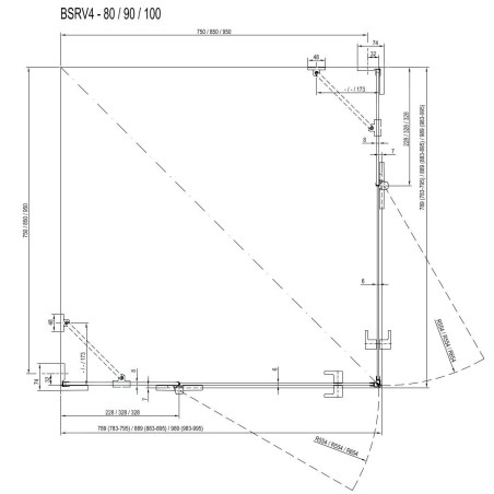 Ravak Brilliant - Cabine de douche BSRV4-80, 783-795 mm, chrome/verre clair 1UV44A00Z1