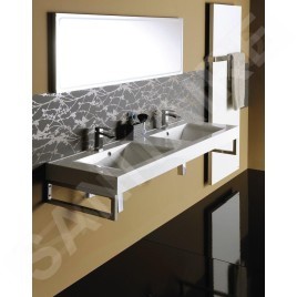 Sapho Nadja - Double-lavabo 1600x500 mm, avec trop-plein, trous pour robinet, blanc 68164