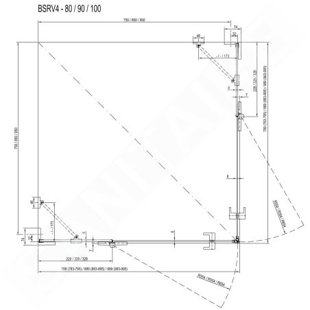 Ravak Brilliant - Cabine de douche BSRV4-90, 883-895 mm, chrome/verre clair 1UV77A00Z1
