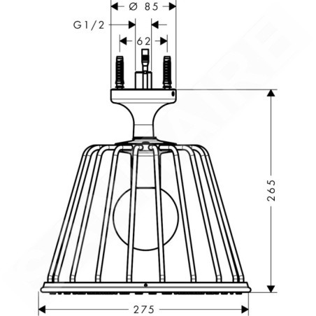 Axor LampShower - Douche de tête à 1 jet avec raccordement au plafond et design Nendo, chrome 26032000