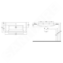 Sapho City - Lavabo 1013x182x460 mm, avec trop-plein, trou pour robinetterie, blanc KE100