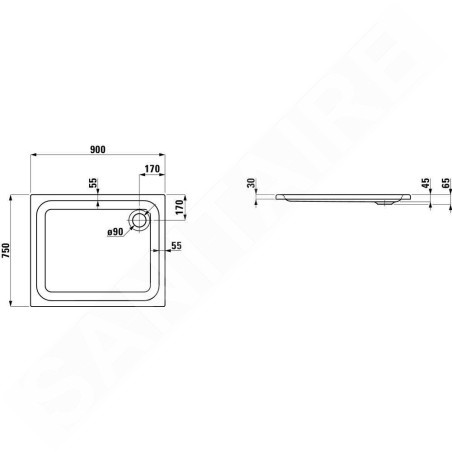 Laufen Solutions - Receveur de douche 900x750 mm, blanc H2115050000001