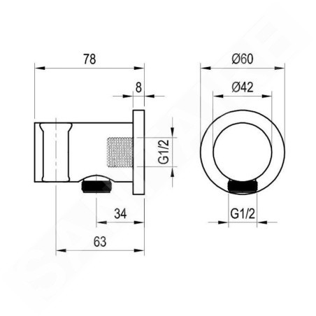 Ravak Chrome - Coude de raccordement avec support, chrome X07P206