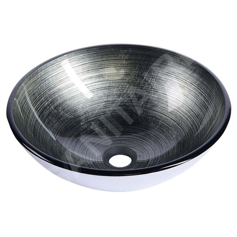Sapho Beauty - Vasque à poser, diamètre 420 mm, verre, gris foncé/argente 2501-20 Sapho Beauty - Vasque à poser, diamètre 420 mm, verre, gris foncé/argente 2501-20