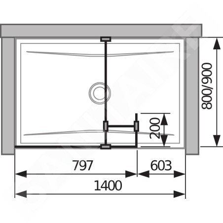 Jika Pure - Paroi latérale en verre, avec verre court, 795x200x2000 mm, avec finition Jika Perla Glass H2684220026681