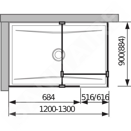 Jika Pure - Walk In d’angle, 2 parois 684x2000 mm et 884x2000 mm, avec finition Jika Perla Glass H2684240026681
