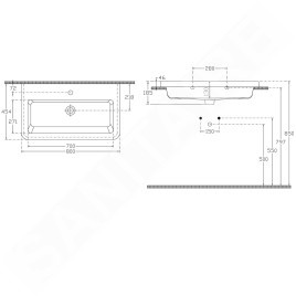 Sapho City - Lavabo 800x454 mm, avec trop-plein, trou pour robinet, blanc KE080