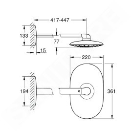 Grohe Rainshower SmartControl - Douche de tête Mono, 360x220 mm, bras de douche 450 mm, blanc lunaire 26450LS0