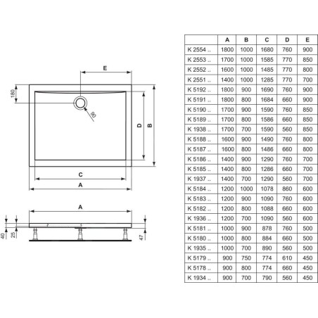 Ideal Standard Ultra Light - Receveur de douche 1700 x 900 mm, blanc K519001