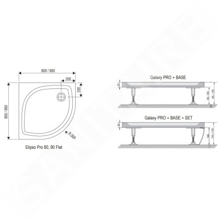 Ravak Galaxy Pro Flat - Receveur de douche quart de rond Elipso Pro-80 Flat, 800x800 mm, blanc XA234411010