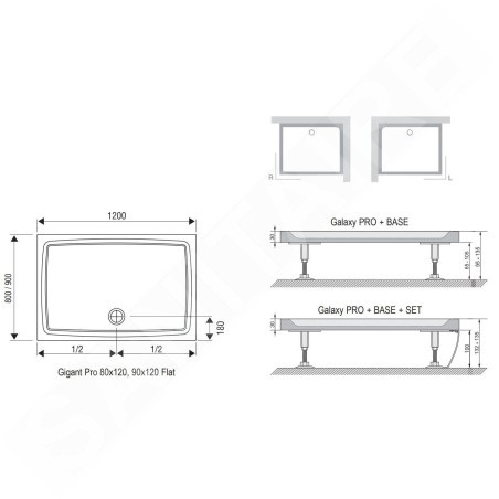 Ravak Galaxy Pro Flat - Receveur de douche Gigant Pro FLAT, 1200x800 mm, blanc XA03G411010