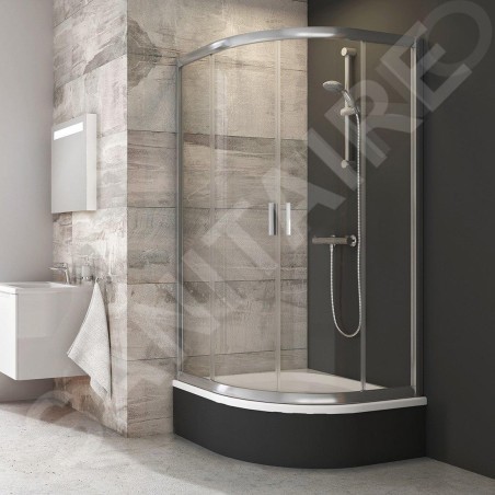 Ravak Blix - Cabine de douche quart de rond en quatre parties BLCP4-80 Sabina, 780-800 mm, aluminium brillant/verre clair