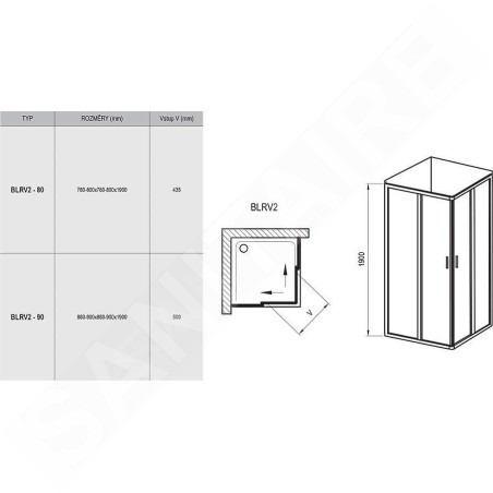 Ravak Blix - Cabine de douche 4 éléments BLRV2-80, 780-800 mm, satiné/verre Grape 1LV40U00ZG