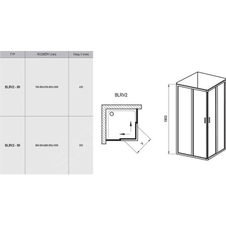 Ravak Blix - Cabine de douche en quatre parties BLRV2-80, 780-800 mm, aluminium brillant/verre clair 1LV40C00Z1