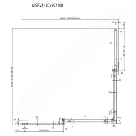 Ravak Matrix - Cabine de douche en quatre parties MSRV4-80/80, 785-805 mm, aluminium brillant/verre clair 1WV44C00Z1