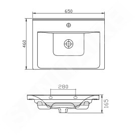 Aqualine Céramique - Lavabo Sava, 650x460 mm, avec trop-plein, blanc 2065