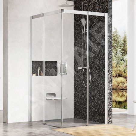 Ravak Matrix - Cabine de douche en quatre parties MSRV4-80/80, 785-805 mm, satin/verre clair 1WV44U00Z1