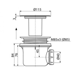 Alcadrain Siphons - Siphon, diamètre 90 mm, grille en acier inoxydable A48