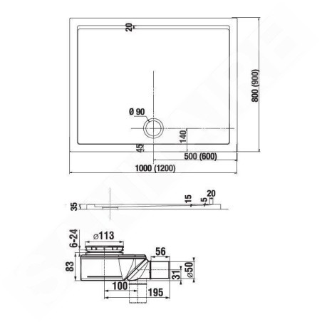 Jika Padana - Receveur de douche 1000x900x35 mm, blanc H2119380000001