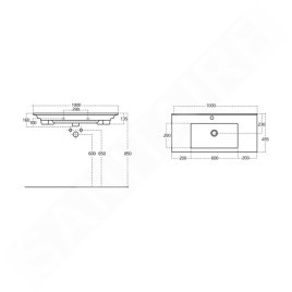 Aqualine Zuno - Lavabo, 1000x455 mm, avec trop-plein,1 trou de robinetterie, blanc 9100