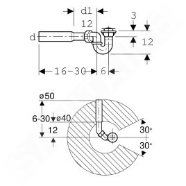 Geberit Accessoires - Garniture de vidage de douche d52, coude de raccordement 150.058.00.1