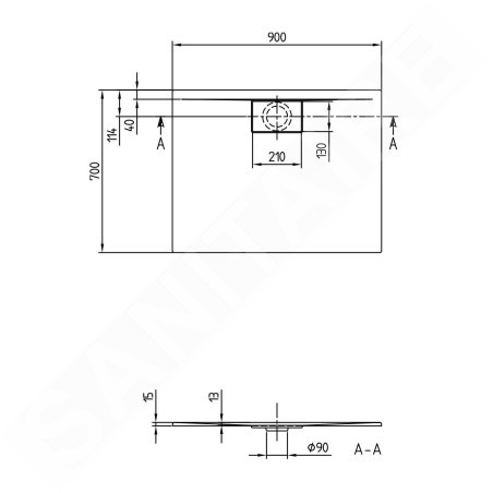 Villeroy & Boch Architectura MetalRim - Receveur de douche, 700x900 mm, VilboGrip, blanc alpin UDA9070ARA215GV-01