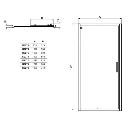 Ideal Standard Connect 2 - Porte de douche coulissante, 2 pièces, 1.050 mm, silver bright/verre clair K9274EO