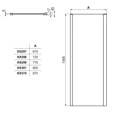 Ideal Standard Connect 2 - Paroi latérale fixe 850 mm, silver bright/verre clair K9301EO
