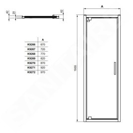 Ideal Standard Connect 2 - Porte de douche pivotante 950 mm, silver bright/verre clair K9271EO