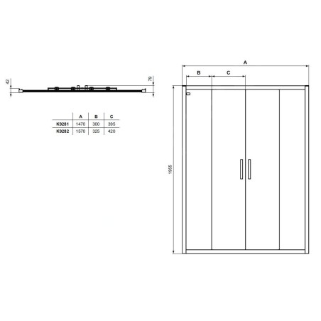 Ideal Standard Connect 2 - Porte de douche coulissante, 4 pièces, 1.500 mm, silver bright/verre clair K9281EO