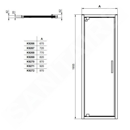 Ideal Standard Connect 2 - Porte de douche pivotante 700 mm, silver bright/verre clair K9266EO