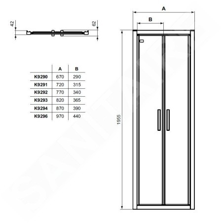 Ideal Standard Connect 2 - Porte de douche 900 mm, silver bright/verre clair K9294EO