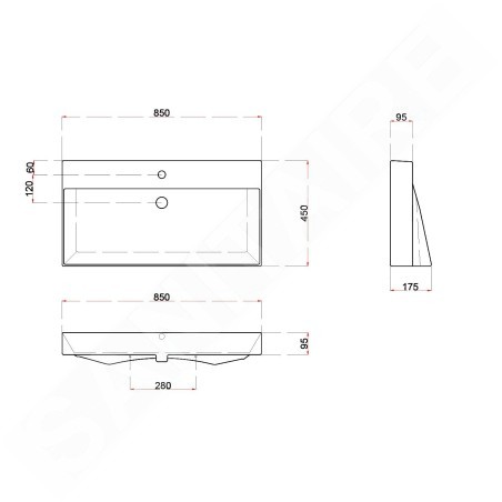 Sapho Kare - Meuble-lavabo Kare 850x460 mm, avec un trou pour robinet, blanc 17085