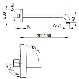 Keuco Elegance - Bras de douche, longueur 450 mm, inox 51688070400