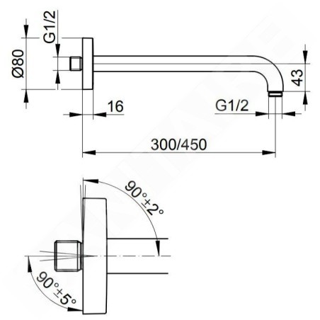 Keuco Elegance - Bras de douche, longueur 450 mm, inox 51688070400