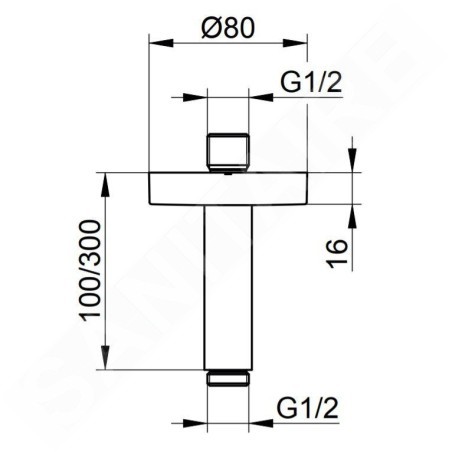 Keuco Elegance - Bras de douche au plafond, longueur 300 mm, inox 51689070300